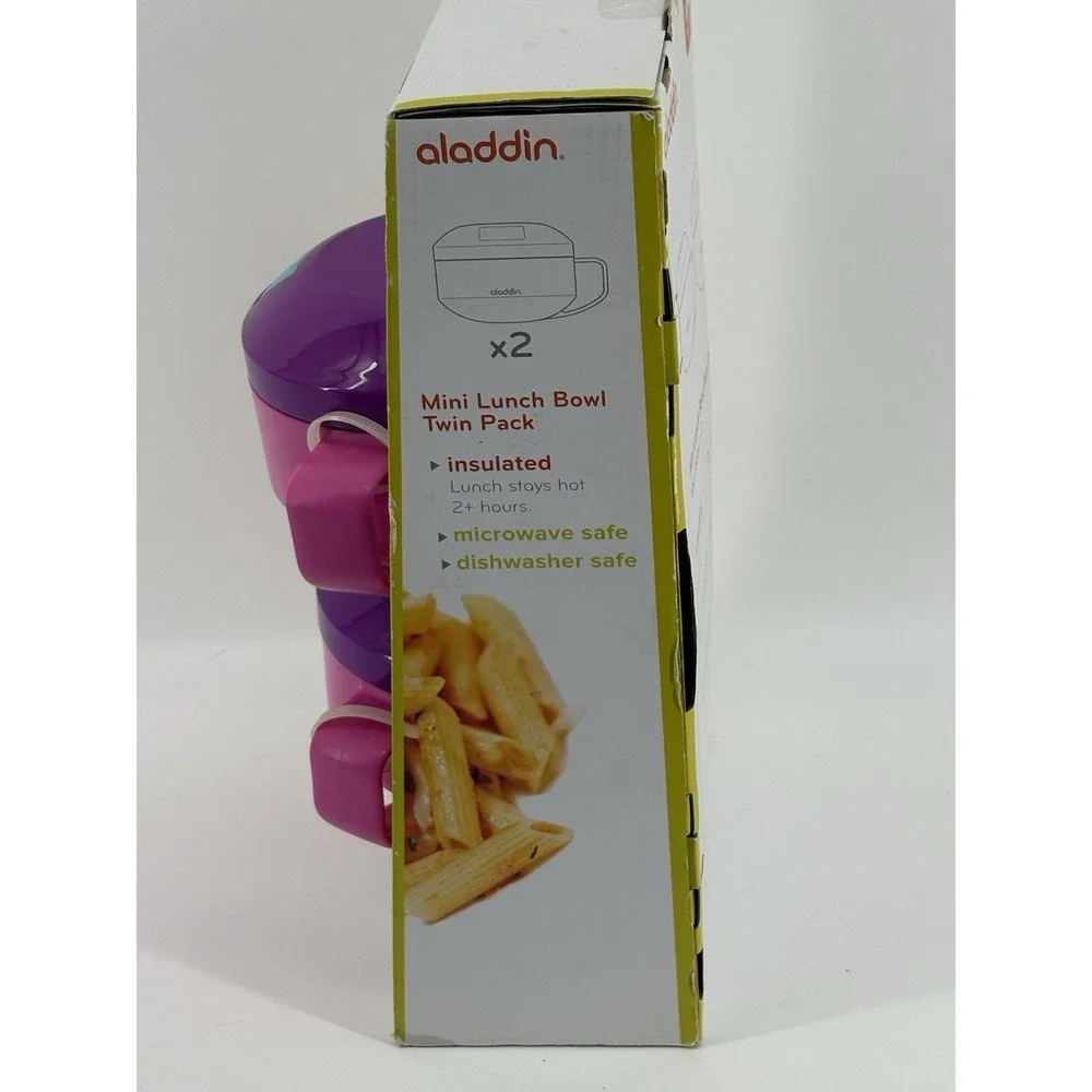 Aladdin 2 Pack Mini Lunch Bowl Built-In Spoon Holder 12 Oz Brand New Pink Purple